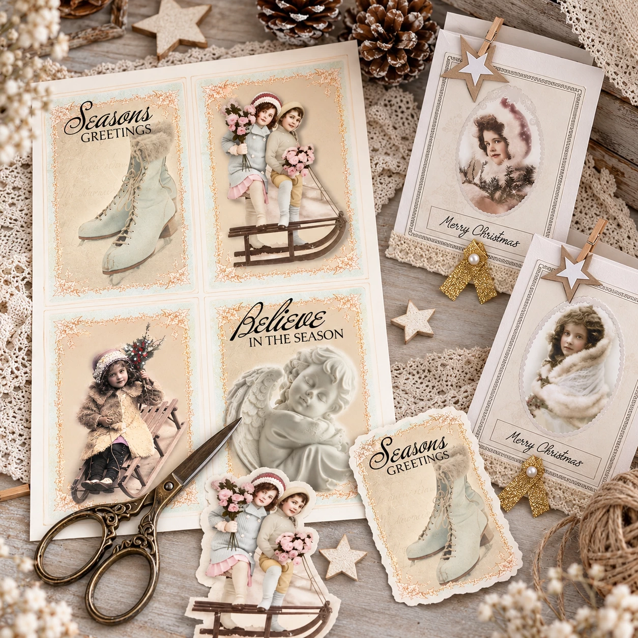 Vintage Kerst Knipvellen A4 &ndash; 10 nostalgische vellen